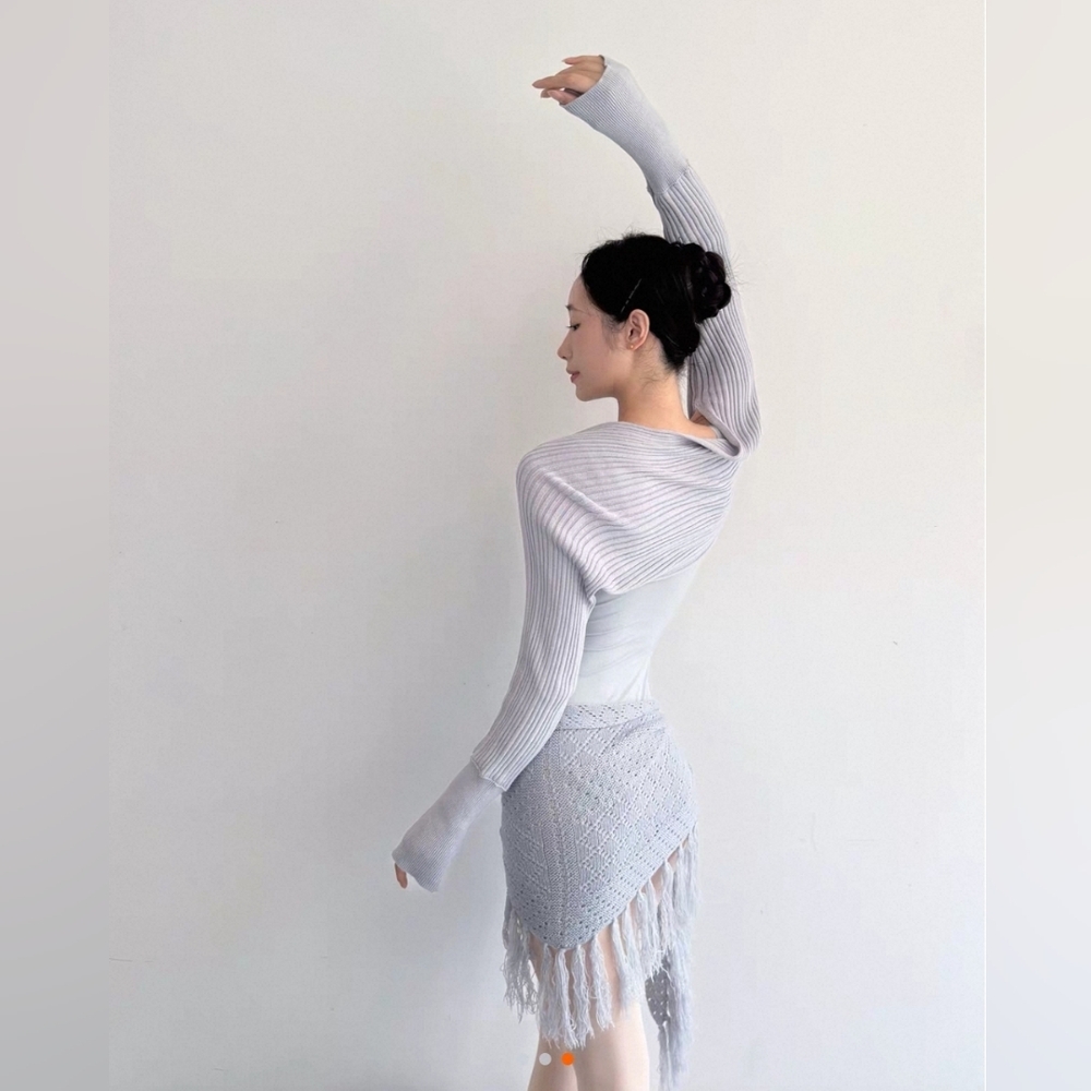 Balletcore Warmup Set | Ribbed Ballet Top + Crochet Fringe Wrap Skirt